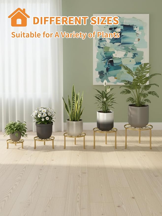 5 Pack Metal Plant Stands 5-Pack Round Supports Display Rack Tiered Plant Stand - Image 7