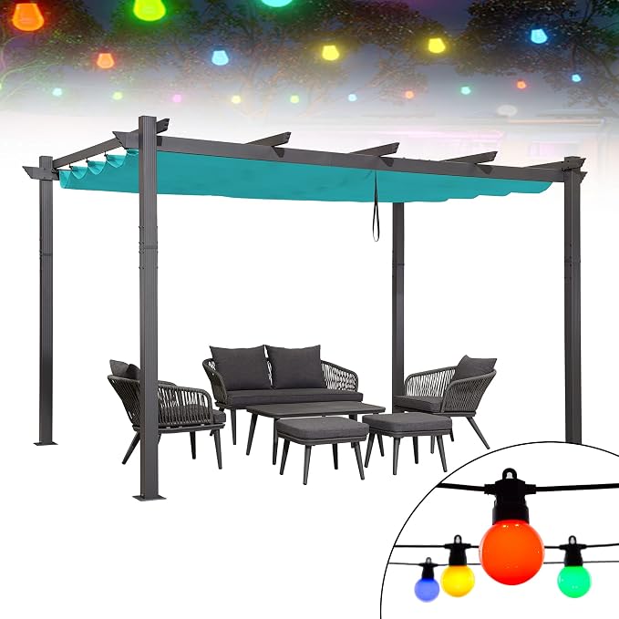 PURPLE LEAF 10' X 13' Outdoor Retractable Pergola Patio Metal Shelter by PURPLELEAF