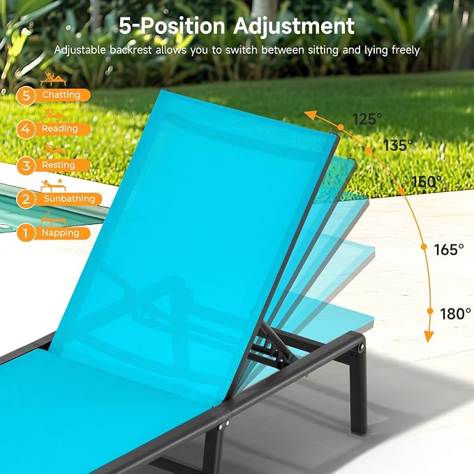 Aluminum Chaise Lounge Chair Outdoor, Foldable & Assembly Free Outdoor Lounge - Image 6