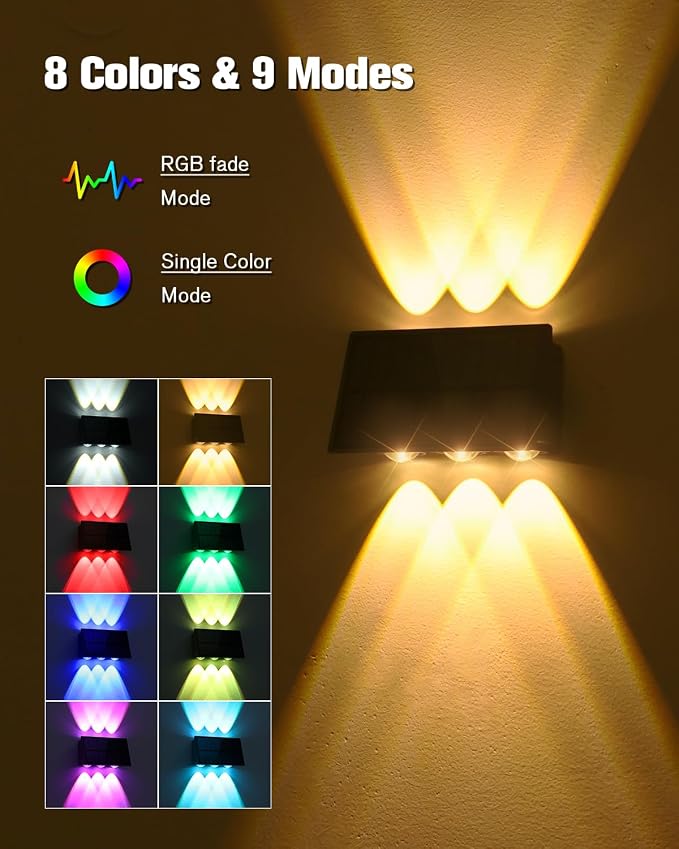 VOLISUN Solar Fence Lights 12 Pack, Color Glow LED Up and Down Wall Lamp - Image 2