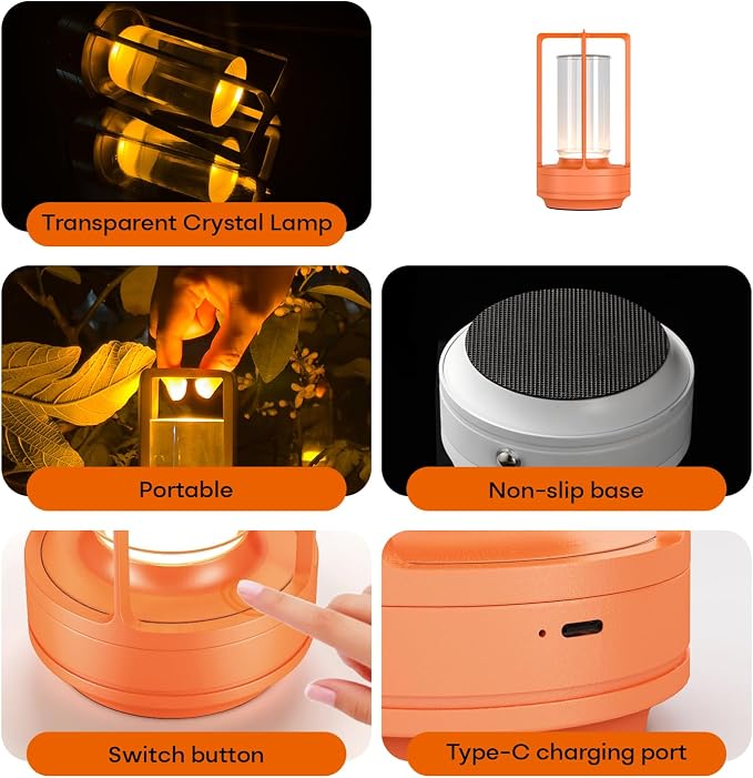 Portable Metal Table Lamp for Indoor/Outdoor, Rechargeable Cordless LED Lamp - Image 6