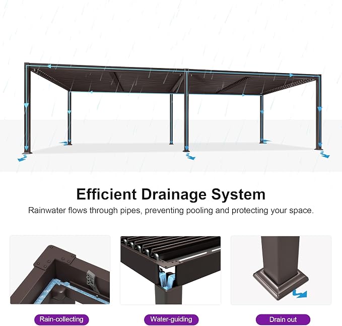 PURPLE LEAF 11' x 28' Outdoor Louvered Pergola Aluminum Pergola - Image 3