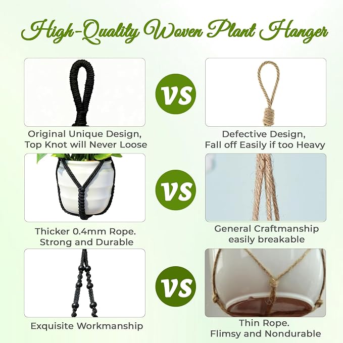 Macrame Plant Hanger, Wood Beads Cotton Hanging Planter Holder - Image 4