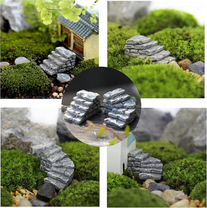 2Pcs Miniature Garden Bridge and Stone Steps, Resin Fairy Garden Decor - Image 6