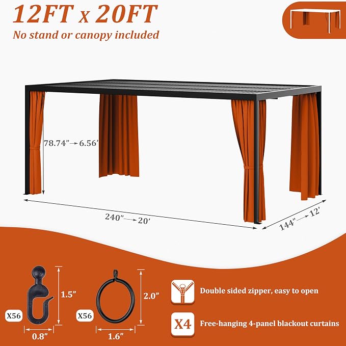 Gazebo Universal Replacement Privacy Curtain, 4-Panels Sidewall Curtains - Image 2