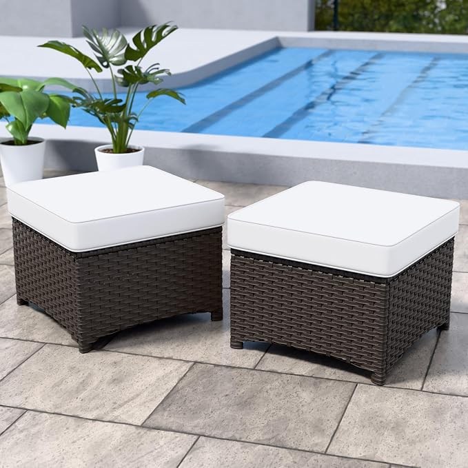 Stone Creek 2 Piece Wicker Outdoor Ottoman Set, Patio Ottoman Footstools - Image 5