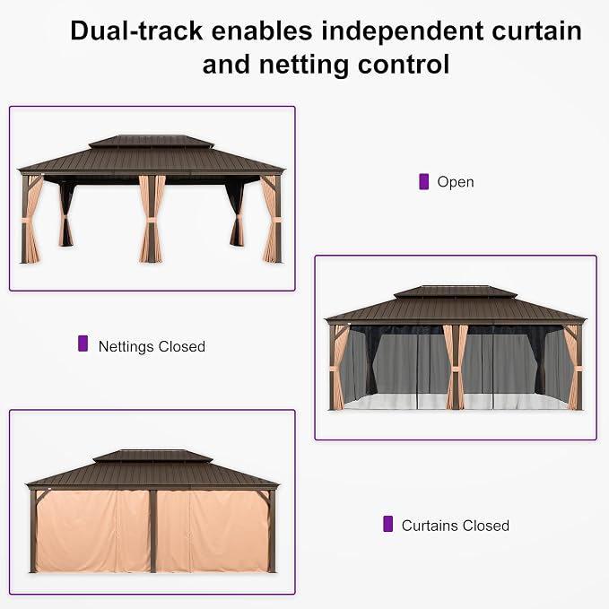 PURPLE LEAF 14' X 20' Outdoor Hardtop Gazebo Patio Wide Aluminum Frame Metal - Image 6