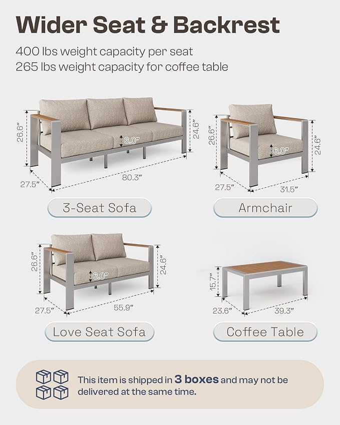Aluminum Outdoor Patio Furniture Loveseat, All-Weather Outdoor Patio Sofa - Image 7