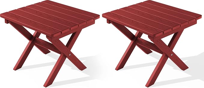 SERWALL Folding Outdoor Side Table Set of 2, Portable Adirondack Side Table by SERWALL