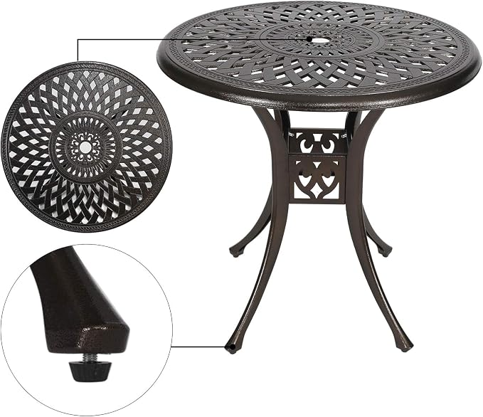YUSING 31" Outdoor Dining Table, Patio Cast Aluminum Table, Furniture Set - Image 4
