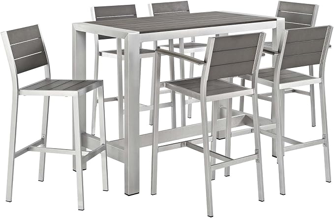 Modway Shore 7-Piece Aluminum Outdoor Patio Pub Bistro Set - Image 2