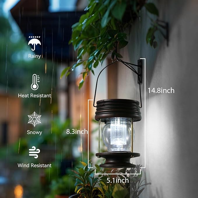 Solar Lantern - Hanging Solar Lights Outdoor - 2 Pack Solar Powered Waterproof - Image 4