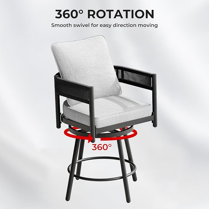 Grand patio Outdoor Swivel Bar Stools Set of 6, Curved Woven Wicker Backrest - Image 4