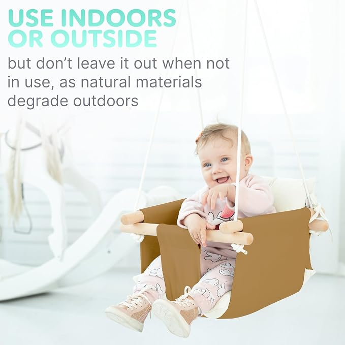 CaTeam - Canvas Baby Swing Chair, Wooden Hanging Seat - Image 8