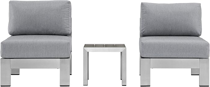 Modway Shore 3-Piece Aluminum Outdoor Patio Furniture Set in Silver Gray - Image 4