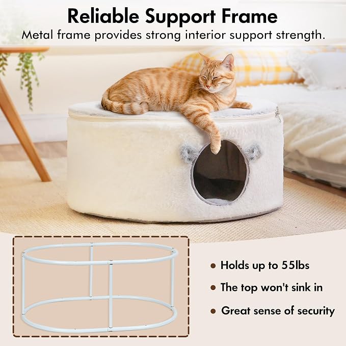 Cat Bed for Indoor Cats, Fluffy Large Enclosed Cat House Cave Pet Bed Hammock - Image 3