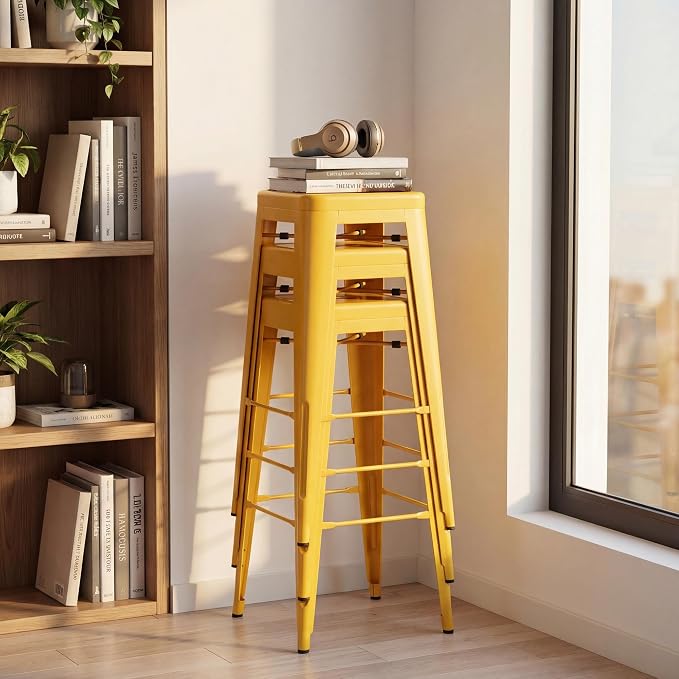 Shahoo 30 Inches Metal Bar Stools Counter Height Stackable Backless Stools - Image 7