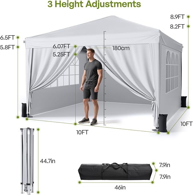 10x10 Pop Up Canopy with Sidewalls, Outdoor Instant Canopy Tent with Carry Bag - Image 4