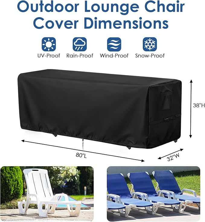 Outdoor Stacked Chaise Lounge Cover, Waterproof Patio 4-6 Stackable Lounge - Image 2