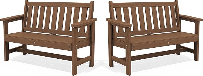 SERWALL Outdoor Bench, HDPE Outdoor Benches Weatherproof, 2-Person Garden Bench by SERWALL