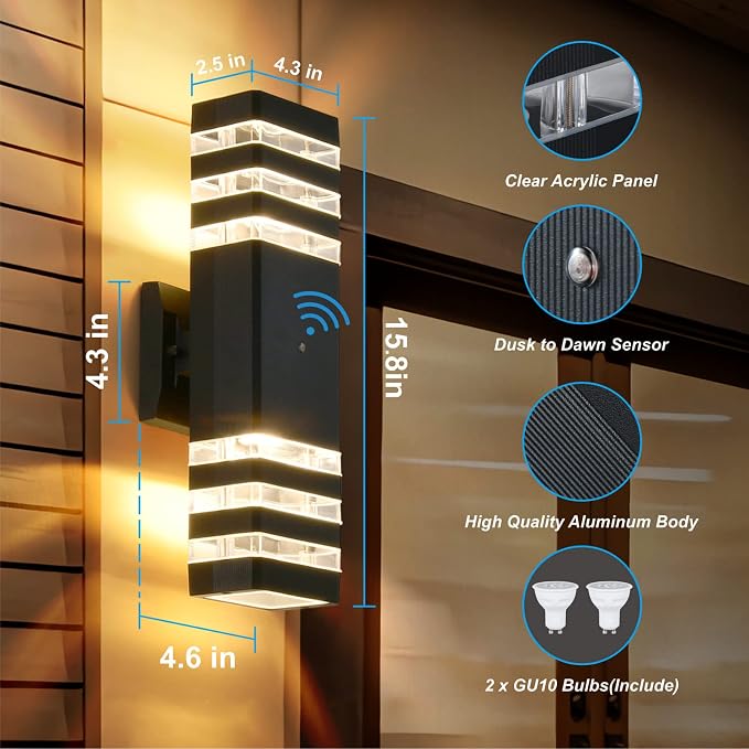 DASTOR Dusk to Dawn Outdoor Lighting, Square Up and Down Outdoor Wall Light - Image 4