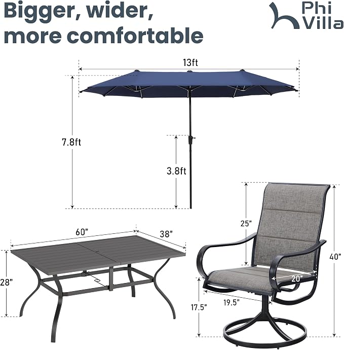 PHI VILLA Swivel Chair Patio Dining Set - Image 7