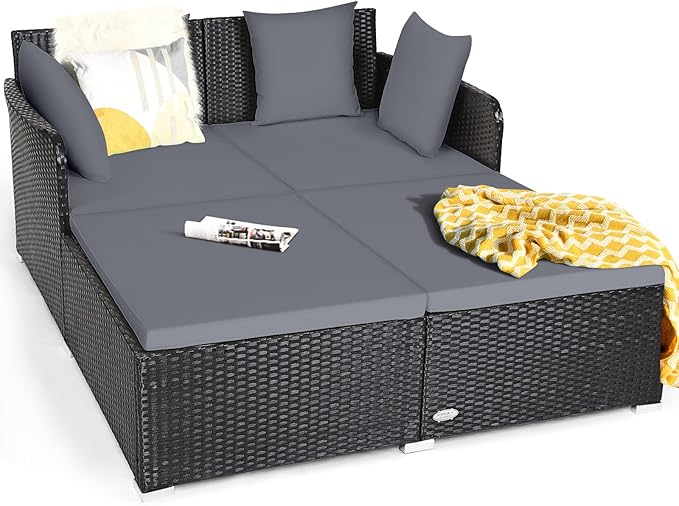 Tangkula Outdoor Rattan Daybed, Wicker Furniture by TANGKULA
