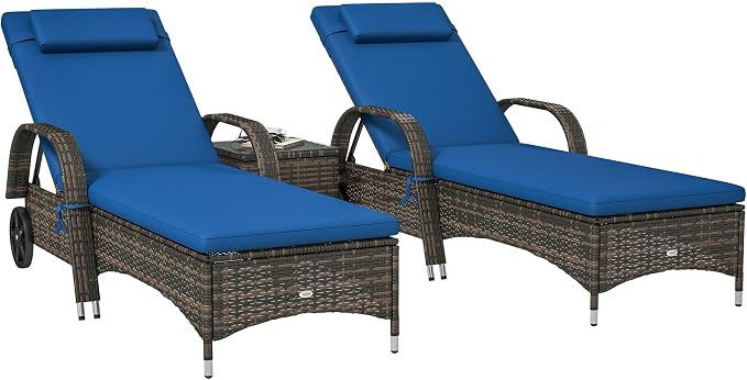 Outsunny Wicker Outdoor Chaise Lounge Chair Set of 3 by Outsunny