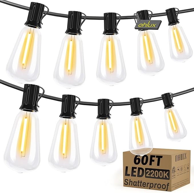 OHLUX Bistro String Lights Outdoor, 60FT Deck Lights by OHLUX-YourIndoorOutdoorSpaceLightingPartner