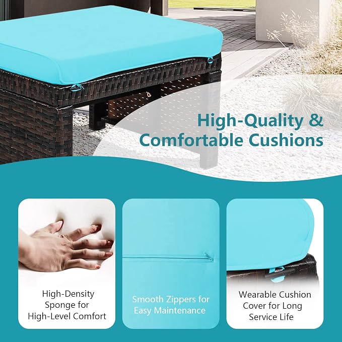 ORALNER Outdoor Ottoman, All-Weather Rattan Foot Stools w/Removable Cushions - Image 4