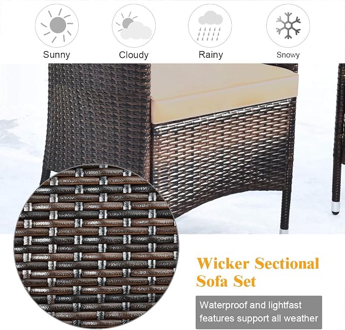 COSTWAY 8PCS Rattan Patio Furniture Set, Outdoor Wicker Rattan Chairs - Image 8