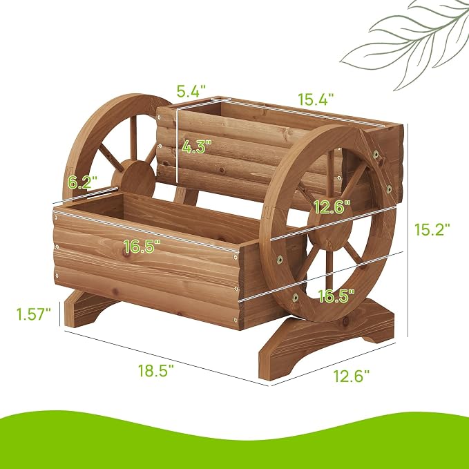 Wooden Wagon Planter Outdoor Flower Cart - Image 3