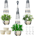 Macrame Plant Hanger with Pot, 3 Set Hanging Planters by Checrxy