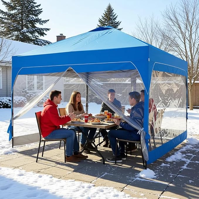 10x10 FT Pop Up Canopy with 4 Clear PVC Sidewalls, Instant 1-Button Push Canopy - Image 8