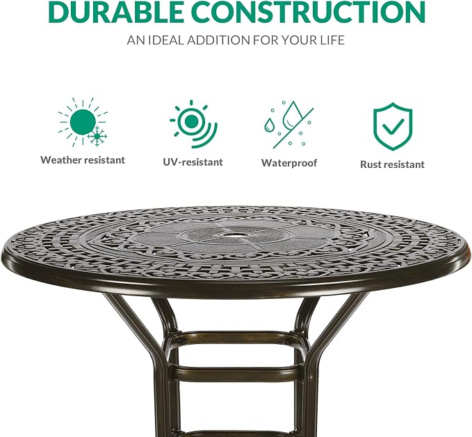 VIVIJASON 5-Piece Patio Swivel Bar Stools Set, All Weather Cast Aluminum - Image 4