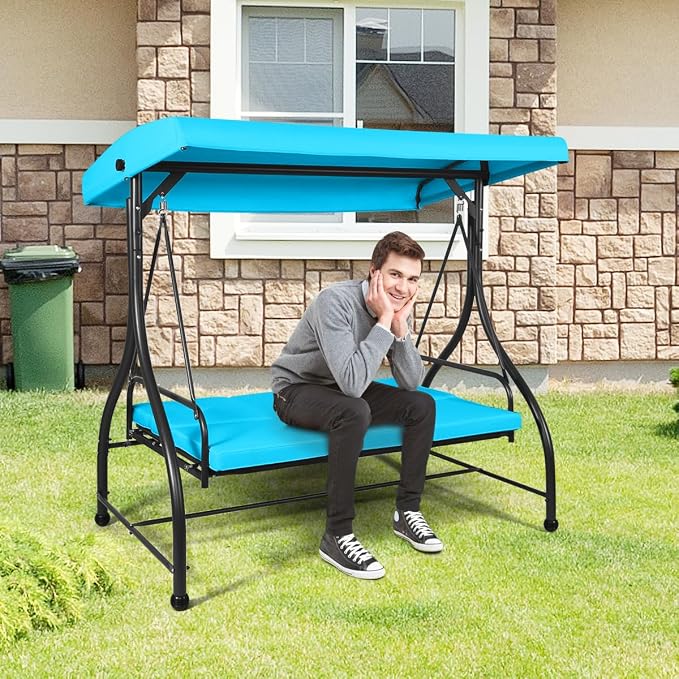Tangkula 3 Seats Converting Patio Swing, Outdoor Porch Garden Canopy Swing - Image 7