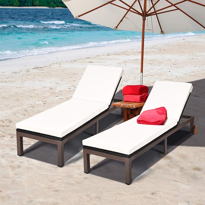 Tangkula 2PS Patio Chaise Lounge Chair, Outdoor Rattan Lounger Recliner Chair - Image 2