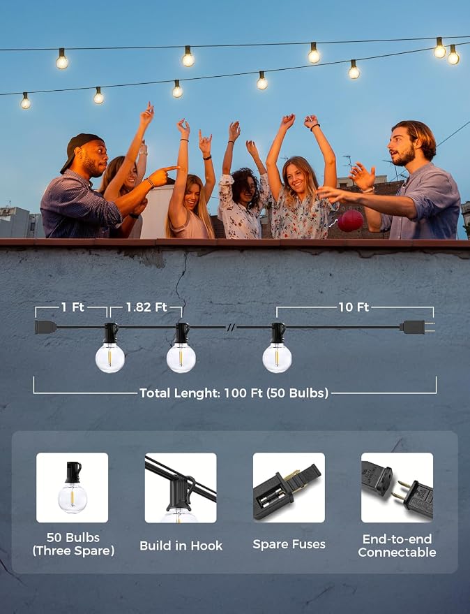 XMCOSY+ Outdoor String Lights, Smart Patio Lights 100Ft Dimmable Outdoor Lights - Image 6