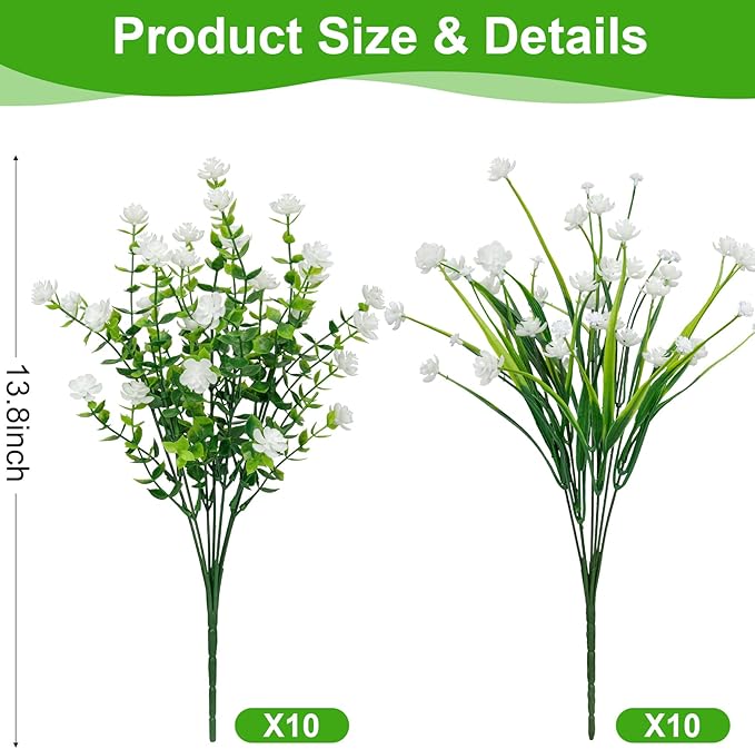 20 Bundles Artificial Flowers for Outdoors Fake Plastic Flowers UV Resistant - Image 2