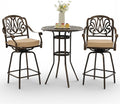 3-Piece Cast Aluminum Outdoor Bar Set, 31.5" Round High Top Patio Table & 2 by Attliahome