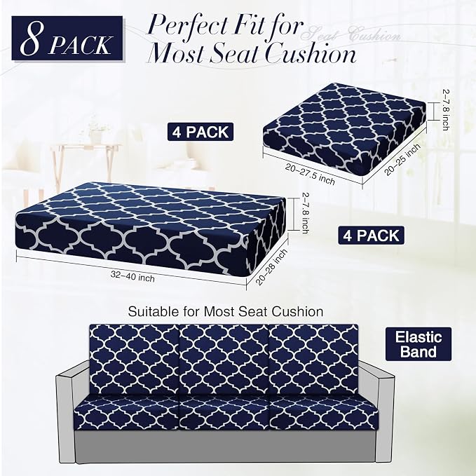 Newwiee 8 Pcs Stretch Patio Outdoor Cushion Covers Waterproof Replacement Sofa - Image 4