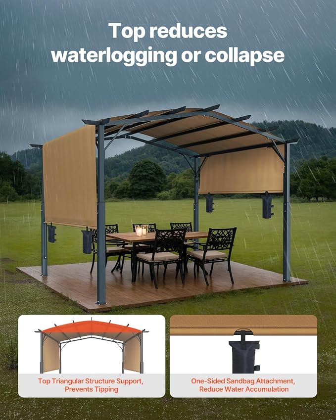 VEVOR 10 x 10 ft Outdoor Pergola, Arched Top Metal Pergola, Retractable Pergola - Image 4