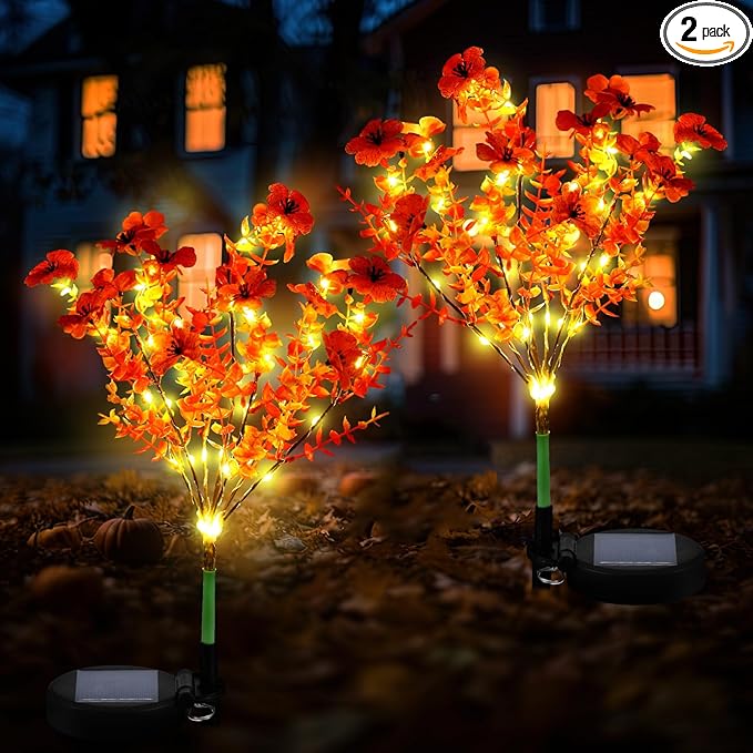 2 Pack Solar Stake Lights Outdoor Decor Waterproof Mums Artificial Flowers by Glooglitter