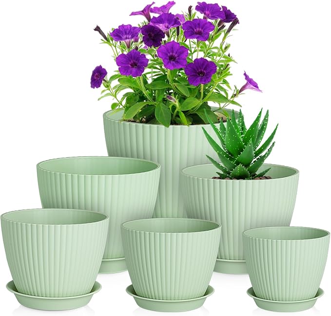 7/6.2/5.5/5/4.5/4 inch Plant Pots, 6 Pack Flower Pots by Meowell