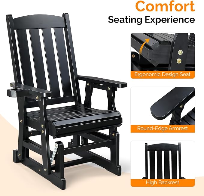VINGLI Outdoor Glider Chair Wood Patio Glider - Image 4