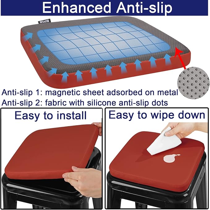 BUYUE Enhanced Anti-Slip Magnetic Bar Stool Cushion 1 Piece, Luxury PU Leather - Image 5