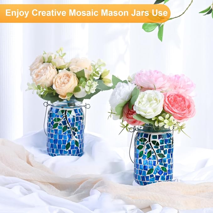 Uspring 2 Pack Mosaic Solar Lanterns Outdoor Waterproof Garden Decor Stained - Image 8
