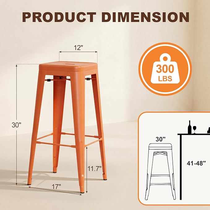Shahoo 30 Inches Metal Bar Stools Counter Height Stackable Backless Stools - Image 3
