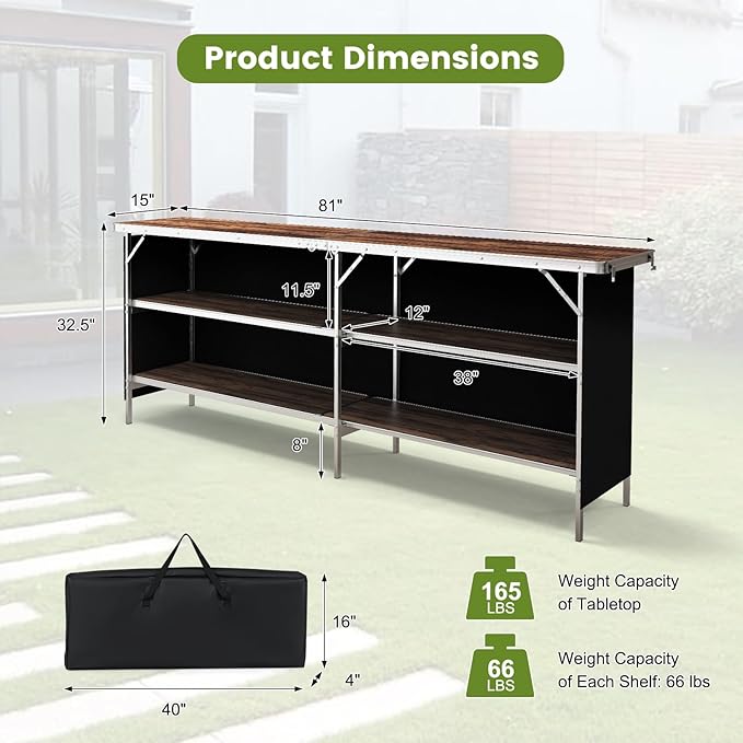 COSTWAY 81" Folding Picnic Table, Portable Bar Table - Image 3