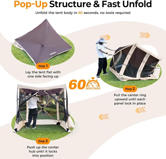 Tecoom 4-Sided Pop Up Gazebo Tent, Instant Screen House - Image 5